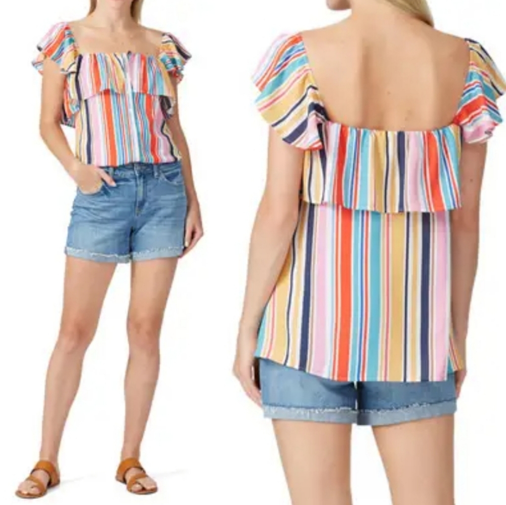 Louna Tracy Striped Multi Color Buttondown Top M